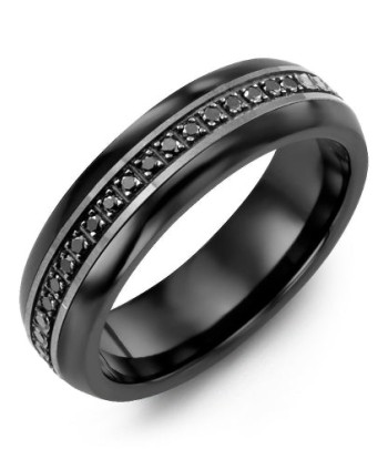 6mm Ceramic & Black Gold Wedding Band w/ Black Diamonds une grave pollution 