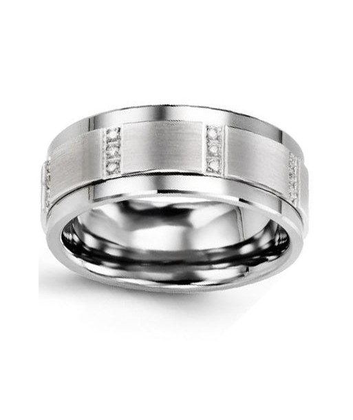 9mm Tungsten & White Gold Wedding Band de pas cher