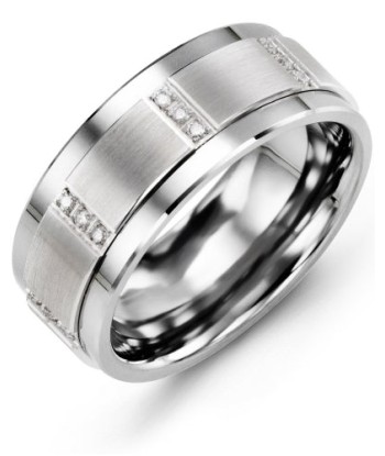 9mm Tungsten & White Gold Wedding Band de pas cher