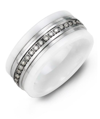 9mm Ceramic & White Gold Wedding Band w/ Diamonds offre 