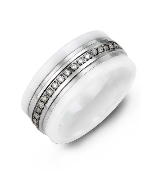 9mm Ceramic & White Gold Wedding Band w/ Diamonds offre 