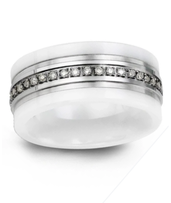 9mm Ceramic & White Gold Wedding Band w/ Diamonds offre 