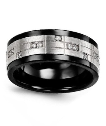 9mm Ceramic & White Gold Wedding Band w/ Diamonds une grave pollution 