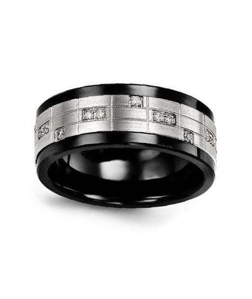 9mm Ceramic & White Gold Wedding Band w/ Diamonds une grave pollution 