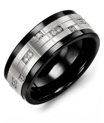 9mm Ceramic & White Gold Wedding Band w/ Diamonds une grave pollution 