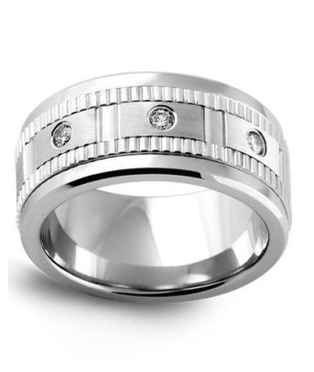 9mm Tungsten & White Gold Wedding Band w/ Diamonds des créatures d'habitude