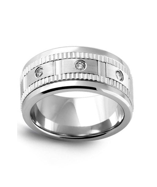 9mm Tungsten & White Gold Wedding Band w/ Diamonds des créatures d'habitude