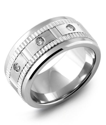 9mm Tungsten & White Gold Wedding Band w/ Diamonds des créatures d'habitude