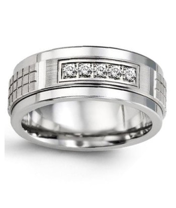 9mm Tungsten & White Gold Wedding Band w/ Diamonds destockage