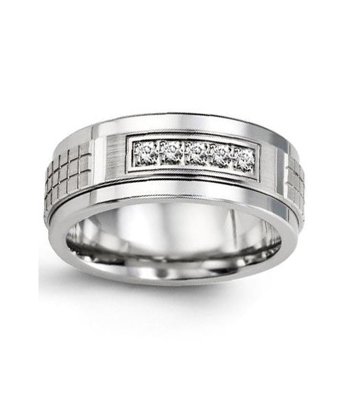 9mm Tungsten & White Gold Wedding Band w/ Diamonds destockage