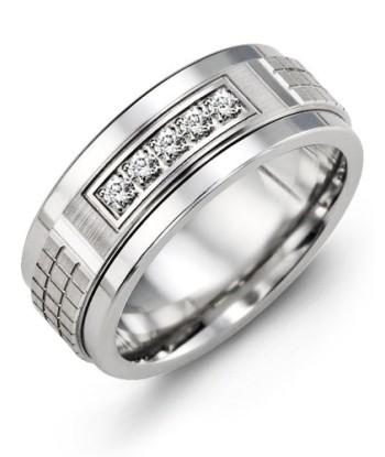 9mm Tungsten & White Gold Wedding Band w/ Diamonds destockage