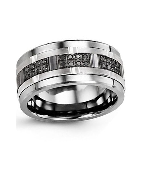 11mm Cobalt & White Gold Wedding Band w/ Black Diamonds de la marque