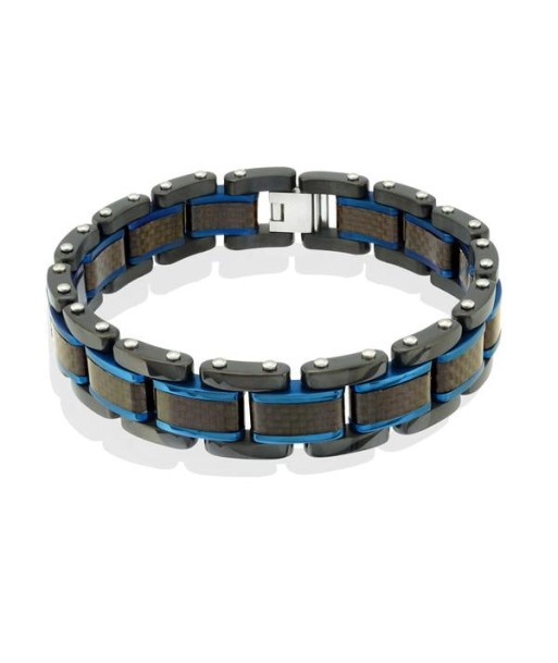 Italgem Stainless Steel Black and Blue Men's Link Bracelet store