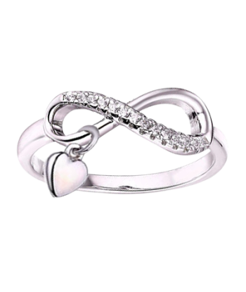 Casablanca Sterling Silver Infinity Ring with Heart Dangle offre 