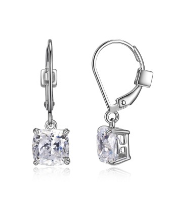 Elle Cushion Cut CZ Sterling Silver Dangle Earrings With Lever Back pas chere