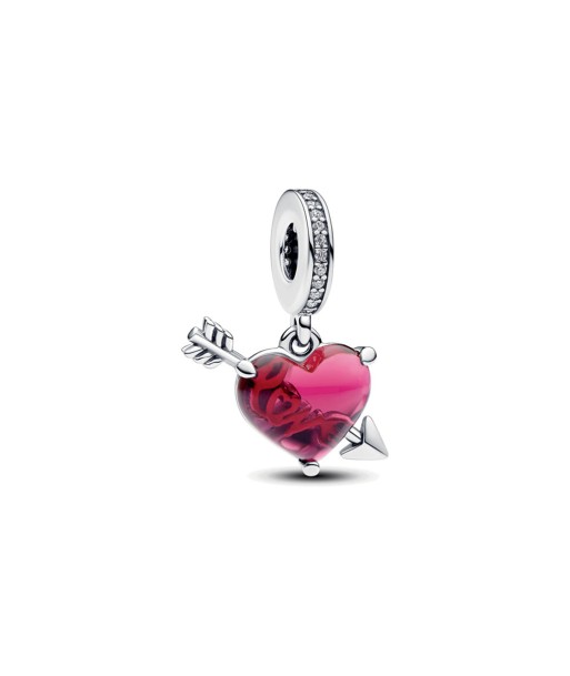 Charm Pandora Pendant Cœur Rouge et Flèche en Verre de Murano soldes