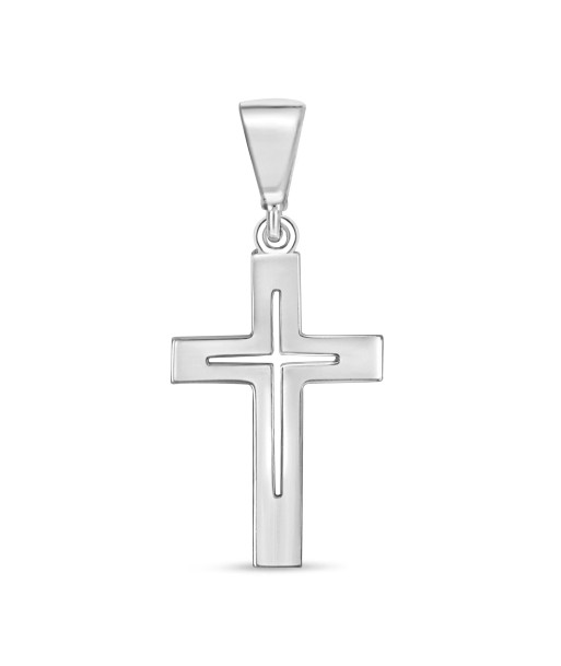 Outlined Cross Pendant: White Gold solde