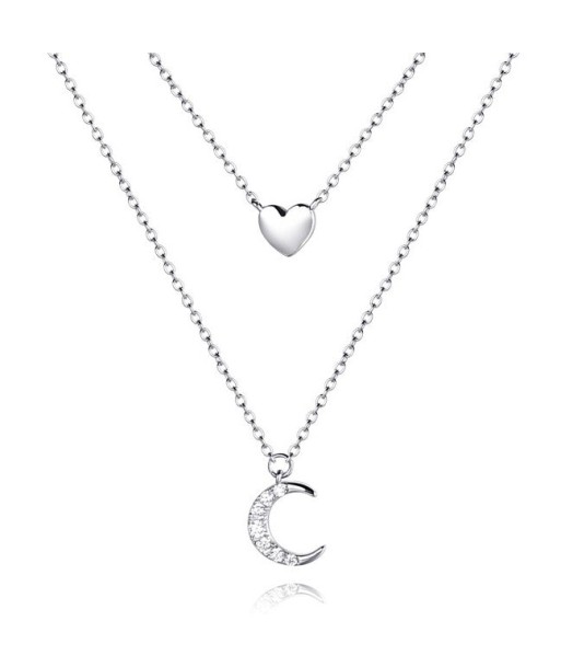 Moon & Heart Sterling Silver Necklace destockage