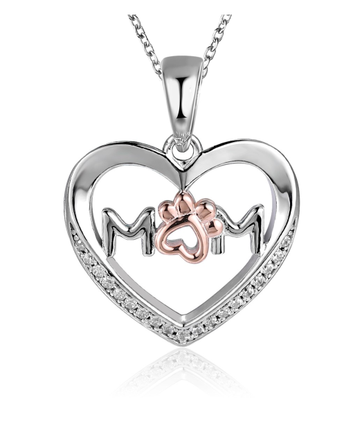 Two-tone Dog Mom Heart Sterling Silver Necklace Faites des économies