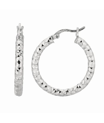 20mm Diamond Cut Sterling Silver Hoop Earrings destockage