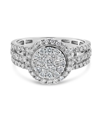 1.00CTW Round Brilliant Cluster Engagement Ring: White Gold Amélioration de cerveau avec