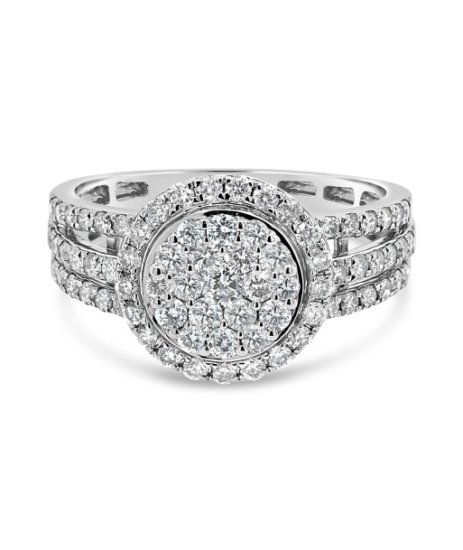 1.00CTW Round Brilliant Cluster Engagement Ring: White Gold Amélioration de cerveau avec