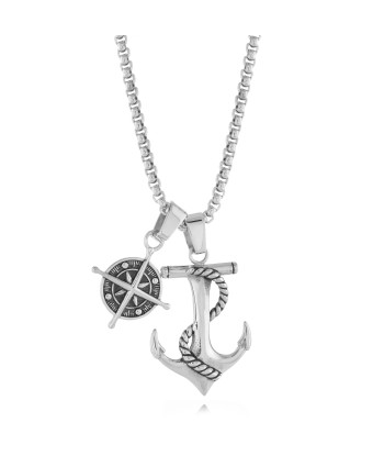 Italgem Stainless Steel Compass & Anchor Men's Necklace pour bénéficier 