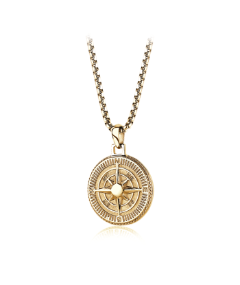 Italgem Men's Stainless Steel Yellow Gold Tone Compass Necklace prix