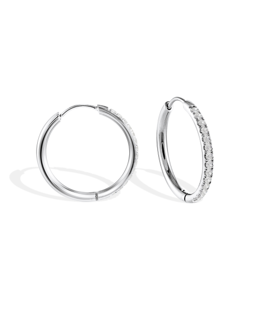 Italgem Stainless Steel CZ Huggie Hoop Earrings: Silver acheter en ligne