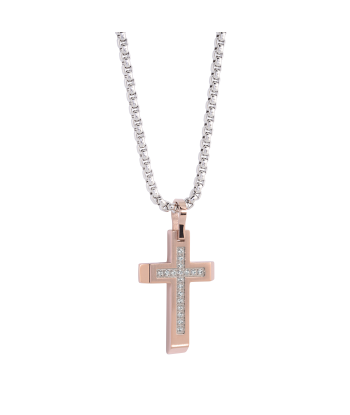 Italgem Men's Stainless Steel Two-Tone CZ Cross Necklace ouvre sa boutique