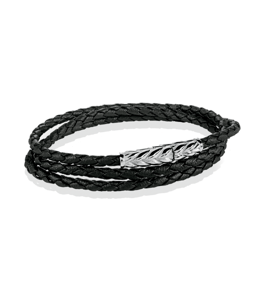 Italgem Men's Braided Black Leather Wrap Bracelet Venez acheter