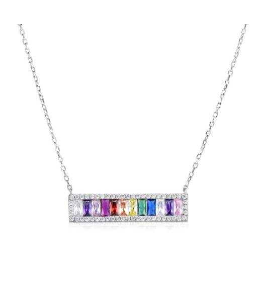 Rainbow CZ Bar Sterling Silver Necklace 2023