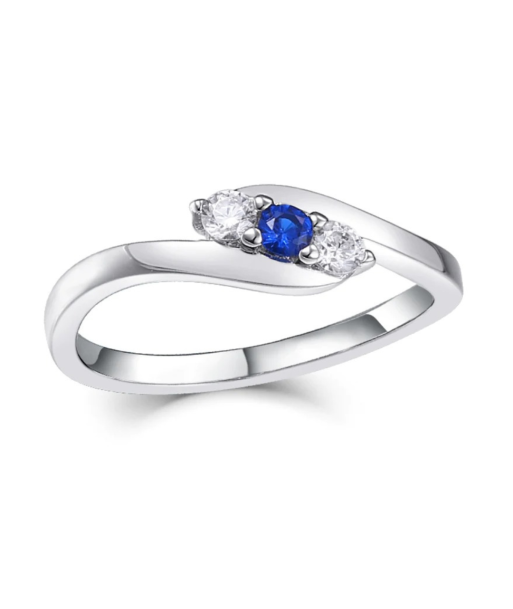 Curve Family Ring 3-5 Birthstones, Available in Sterling Silver, White Gold or Yellow Gold de pas cher