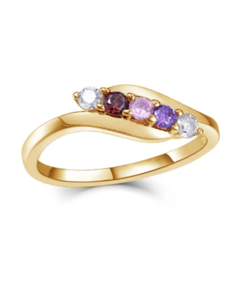 Curve Family Ring 3-5 Birthstones, Available in Sterling Silver, White Gold or Yellow Gold de pas cher