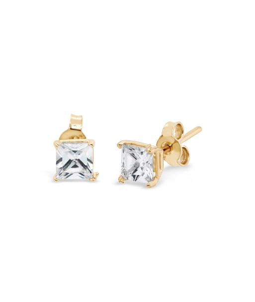 10k Yellow Gold CZ Princess Cut Stud Earrings de l' environnement