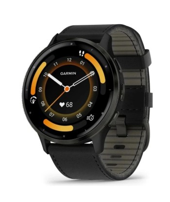 MONTRE CONNECTEE GARMIN Venu® 3 boîtier noir et bracelet en cuir noir chez Cornerstreet bien 